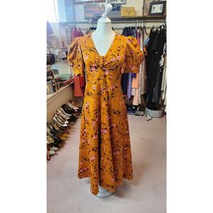 S/M vintage 1970s orange floral prairie dress